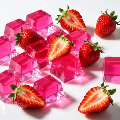 Pink Jelly Cubes with Strawberries