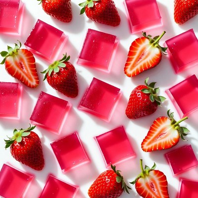 Strawberries with Pink Jello Cubes