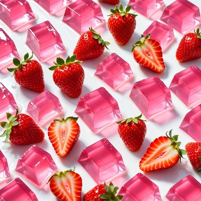 Pink Jelly Cubes with Strawberries
