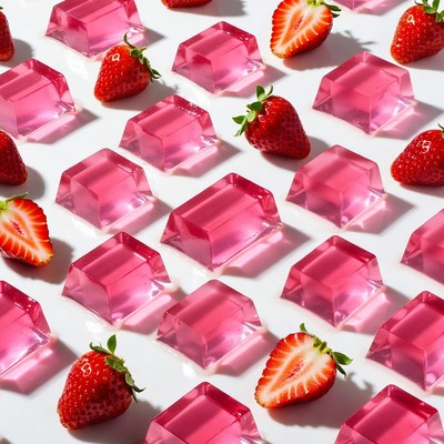 Pink Jello Cubes with Strawberries