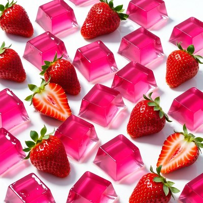 Strawberries in Pink Jelly Cubes