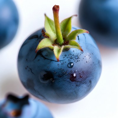 Fresh Blueberry with Stem and Dewdrops