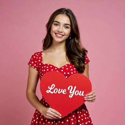 Woman holding Love You heart sign