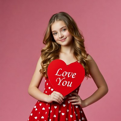 Girl holding Love You heart sign