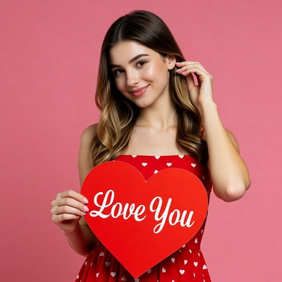 Woman holding Love You heart sign