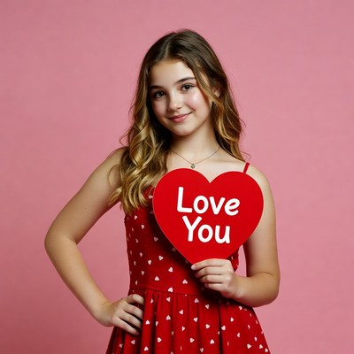 Girl holding Love You heart sign