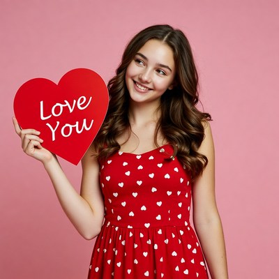 Girl holding I Love You heart sign