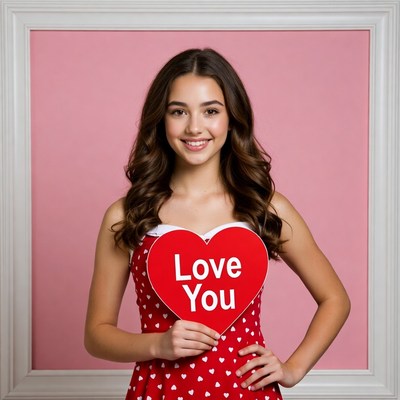 Girl holding Love You heart sign