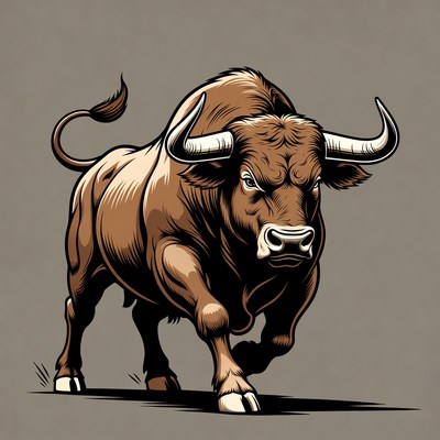 Charging Brown Bull Illustration