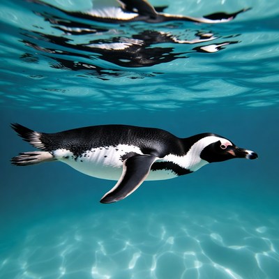 Penguin swimming underwater