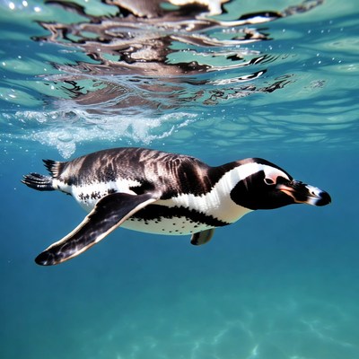 Penguin swimming underwater
