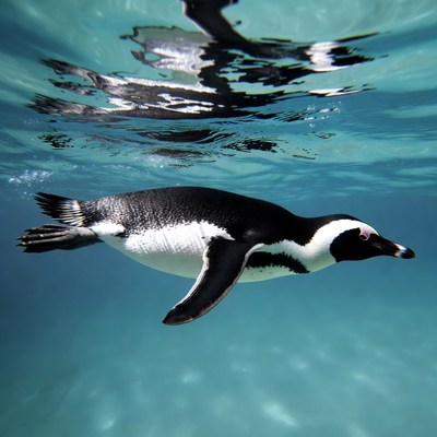 Penguin swimming underwater
