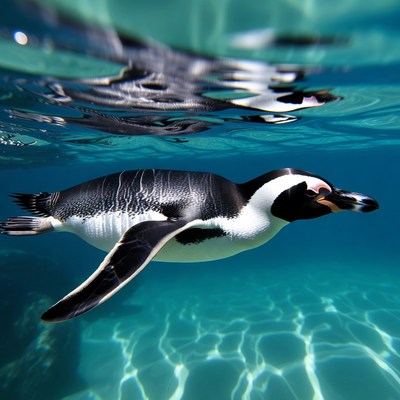 Penguin Swimming Underwater