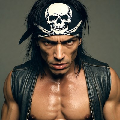 Man with skull pirate bandana