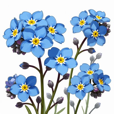 Blue Forget-Me-Not Flowers Illustration