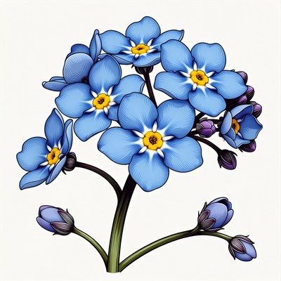 Blue Forget-Me-Not Flowers Illustration