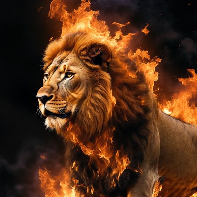 Fiery Lion in Flames