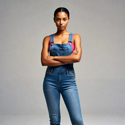 African-American woman in denim overalls