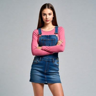 Young woman in denim overalls