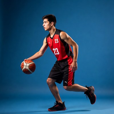 Young man dribbling basketball