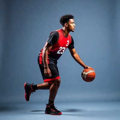 African-American man dribbling basketball