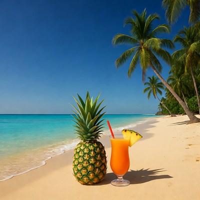 Pineapple Cocktail on Tropical Beach