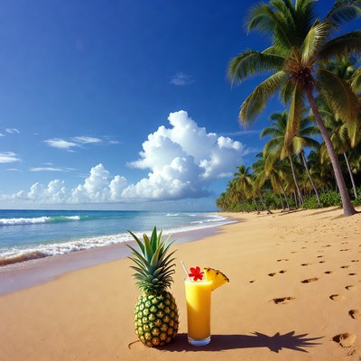 Pineapple Drink on Tropical Beach