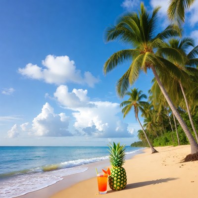 Pineapple Cocktail on Tropical Beach