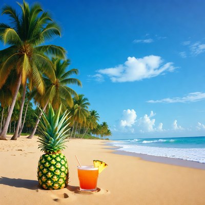 Pineapple Cocktail on Tropical Beach