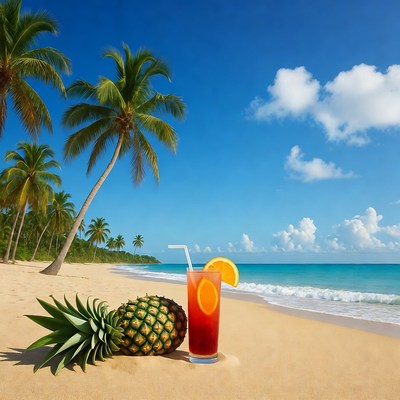 Pineapple Cocktail on Tropical Beach