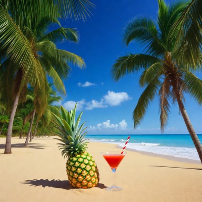 Pineapple Cocktail on Tropical Beach