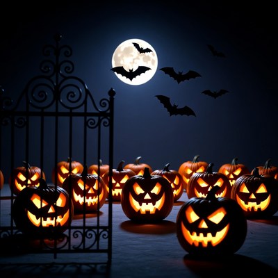 Jack-o'-lanterns Outside Haunted Gate