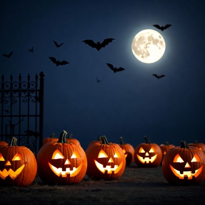 Jack-o'-lanterns under Halloween moon