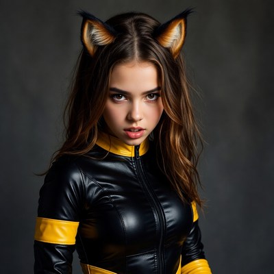 Girl in black catsuit with fox ears