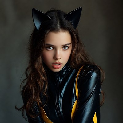 Woman in black cat costume