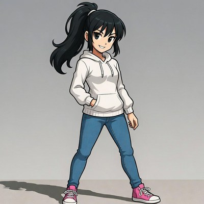Anime girl in hoodie and jeans