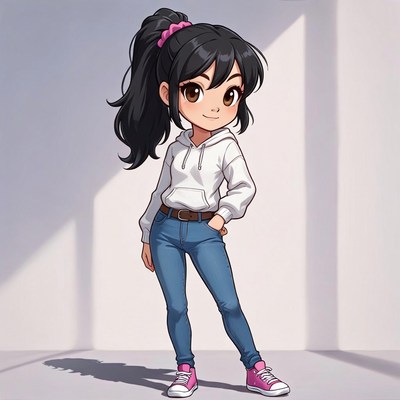 Chibi girl in hoodie and jeans
