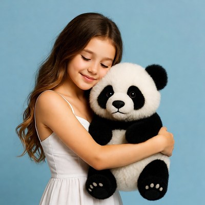 Girl hugging stuffed panda
