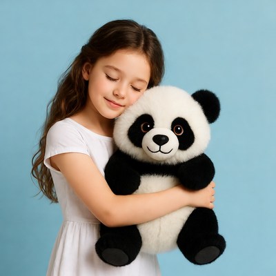 Girl hugging panda teddy bear