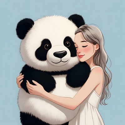 Woman hugging giant teddy bear