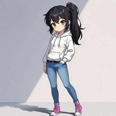 Anime girl in hoodie and jeans