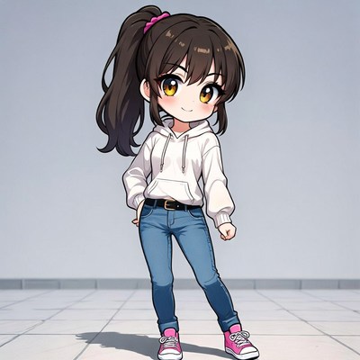 Anime girl in hoodie and jeans