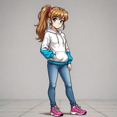 Anime girl in hoodie and jeans