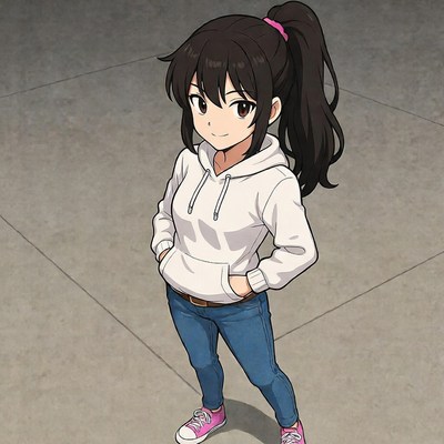 Anime girl in hoodie and jeans