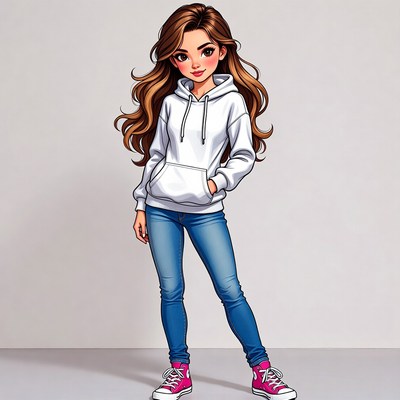 Girl in hoodie and jeans