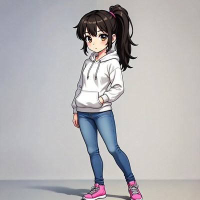 Anime girl in hoodie and jeans