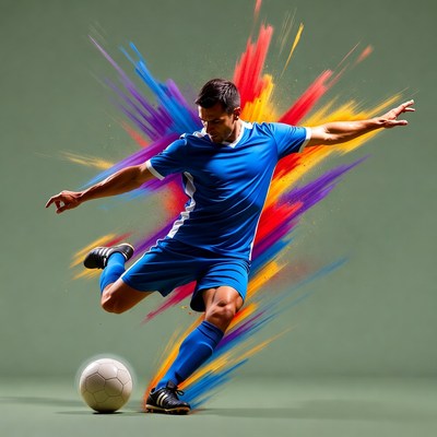 Soccer player kicking ball with motion blur