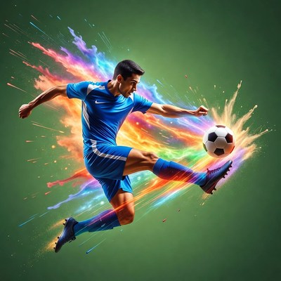 Man kicking soccer ball with splashes