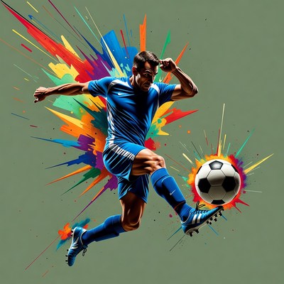 Athletic man kicking soccer ball