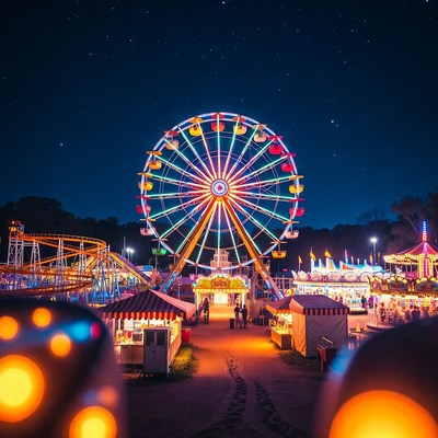 Colorful Ferris Wheel at Night Carnival